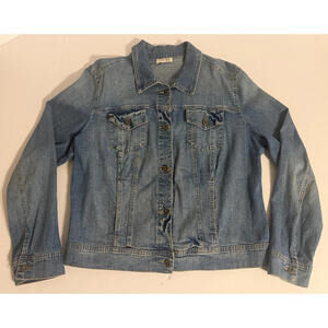 St John's Bay Distressed Blue Denim Button Front Jacket Long Sleeve Pocket LARGE